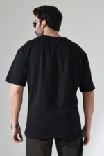Erkek Oversize Yaka T-Shirt Kaşkorseli Kısa Kol Siyah - Görsel 4