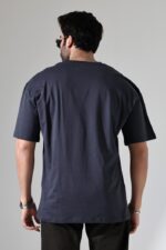 Erkek Oversize Yaka T-Shirt Kaşkorseli Kısa Kol Füme - Görsel 5