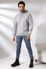 Erkek Kapüşonlu Sweatshirt 2 İplik Şardonlu Gri-melanj - Görsel 2