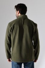 Erkek Hakim Yaka Kalın Sweatshirt Polar Kumaş Haki - Görsel 5