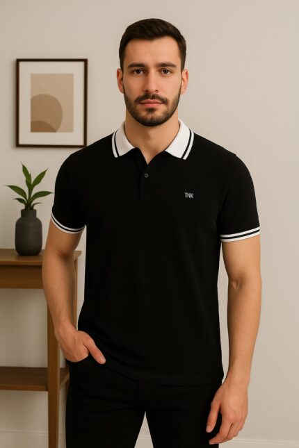 TROYLİFE Premium Polo Yaka Erkek Siyah T-shirt