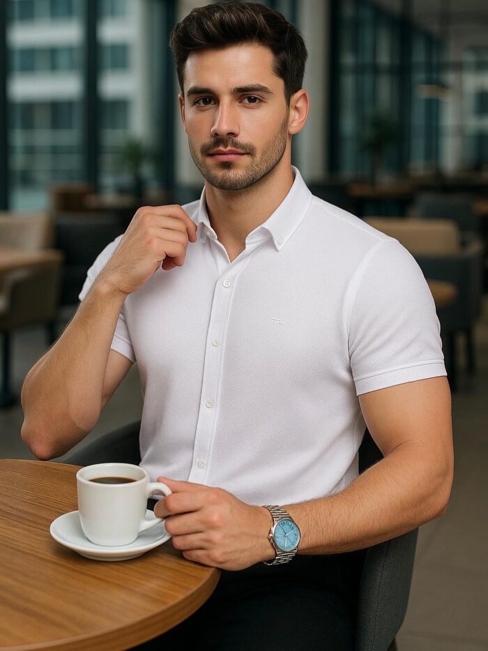 Premium Erkek Kısa Kol Yazlık Gömlek Beyaz - Görsel 1