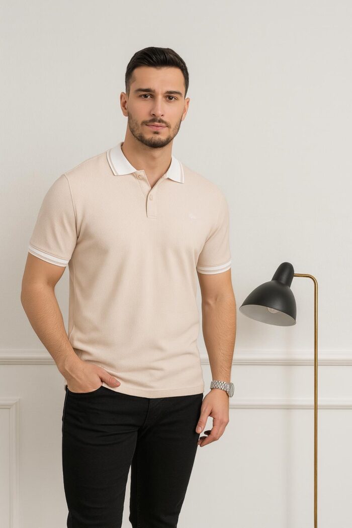 TROYLİFE Premium Polo Yaka Erkek Bej T-shirt - Görsel 1