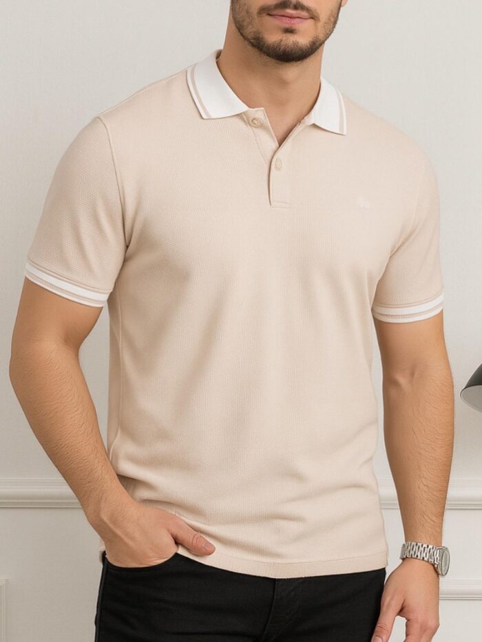 TROYLİFE Premium Polo Yaka Erkek Bej T-shirt - Görsel 2