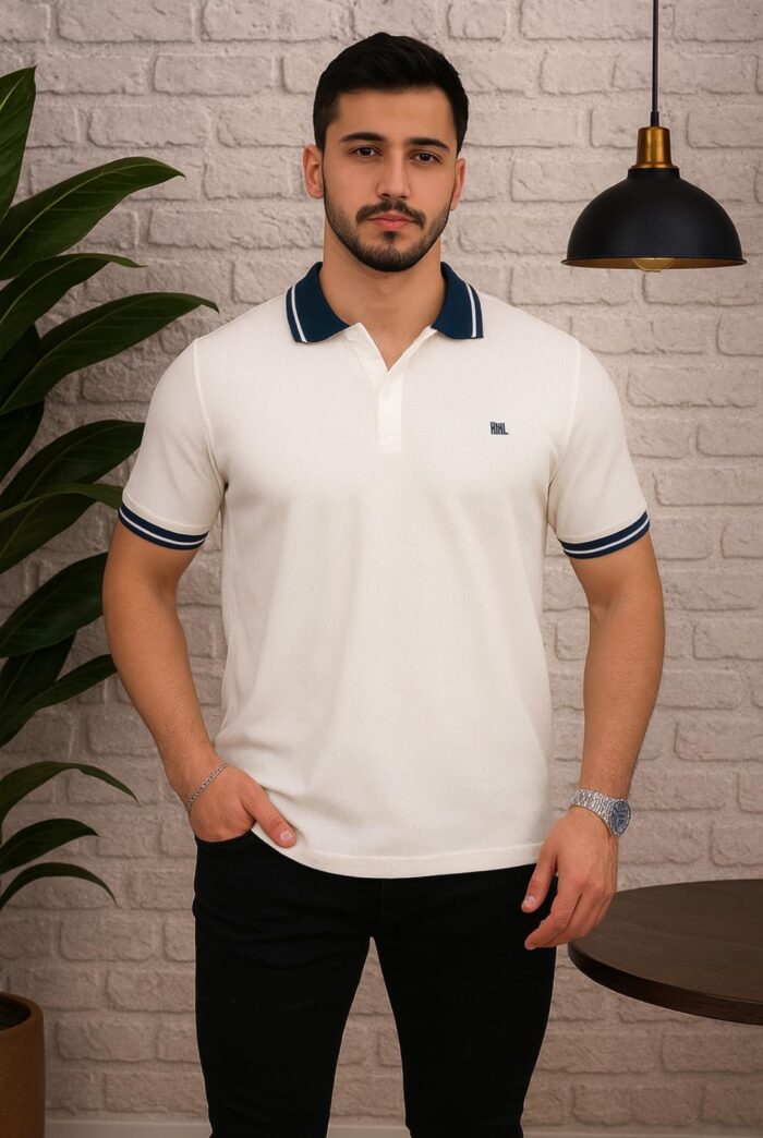 TROYLİFE Premium Polo Yaka Erkek Beyaz T-shirt - Görsel 1