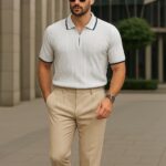 Erkek Triko T-shirt Regular Örme Beyaz