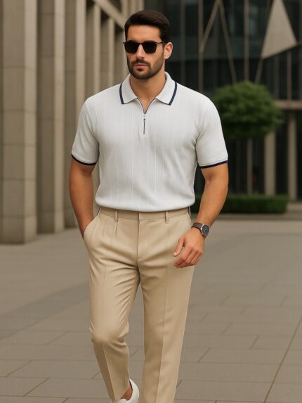 Erkek Triko T-shirt Regular Örme Beyaz