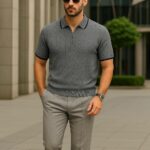 Erkek Triko T-shirt Regular Örme Gri