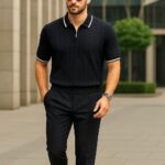 Erkek Triko T-shirt Regular Örme Siyah