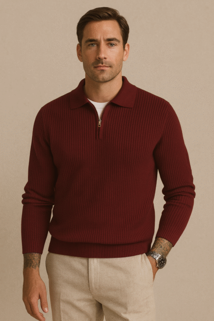 POLO YAKA TRİKO KAZAK KALIN REGULAR ERKEK BORDO