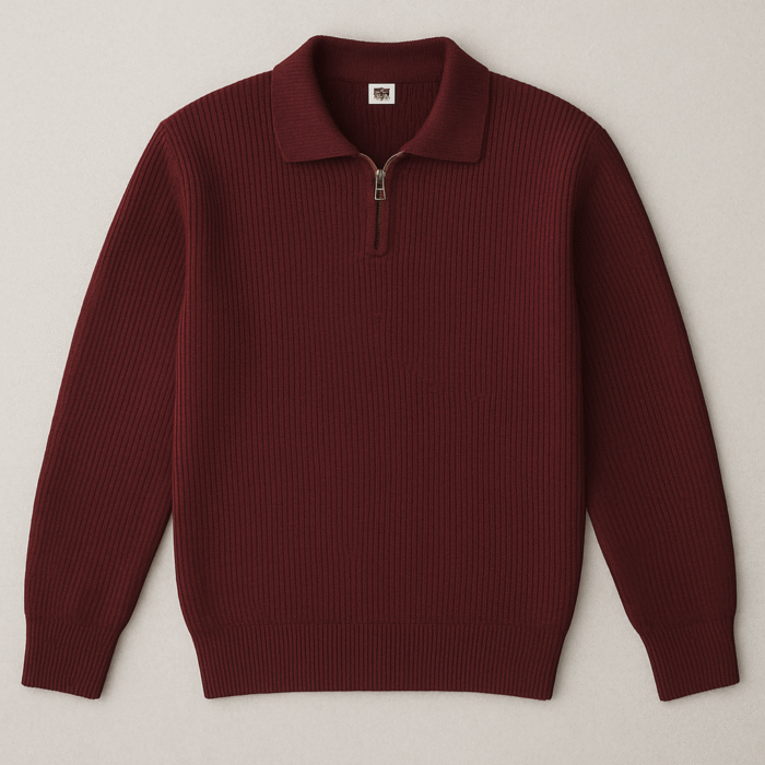 POLO YAKA TRİKO KAZAK KALIN REGULAR ERKEK BORDO - Görsel 3