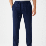 LİKRALI ESNEK PANTOLON KETEN GÖRÜNÜMLÜ İPLİ LACİVERT