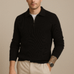 POLO YAKA TRİKO KAZAK KALIN REGULAR ERKEK SİYAH