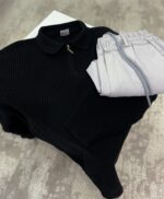 SİYAH KAZAK + BEYAZ LİKRALI PANTOLON KOMBİN1 - Görsel 2