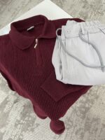 BORDO KAZAK + BEYAZ LİKRALI PANTOLON KOMBİN2 - Görsel 2