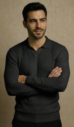 Artizm Doğal Polo Yaka Kazak Siyah Renk - Görsel 2