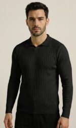 Artizm Doğal Polo Yaka Kazak Siyah Renk