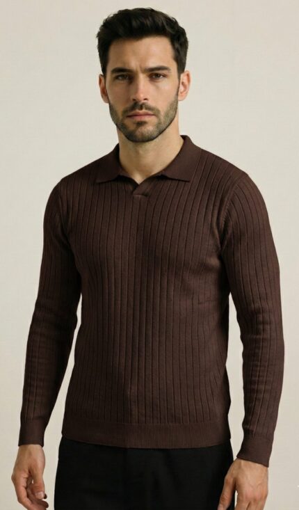 Artizm Doğal Polo Yaka Kazak Koyu Kahverengi