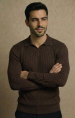 Artizm Doğal Polo Yaka Kazak Koyu Kahverengi - Görsel 2