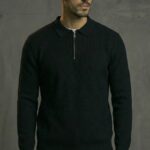 Artizm Yarım Fermuarlı Polo Yaka Kazak Siyah