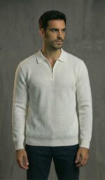 Artizm Yarım Fermuarlı Polo Yaka Kazak Beyaz - Görsel 2