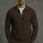 Artizm Yarım Fermuarlı Polo Yaka Kazak Koyu Kahve